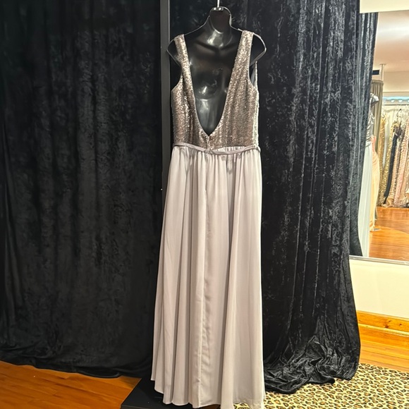 Christina Wu Charcoal Matte Sequin Backless Gown - Picture 5 of 5